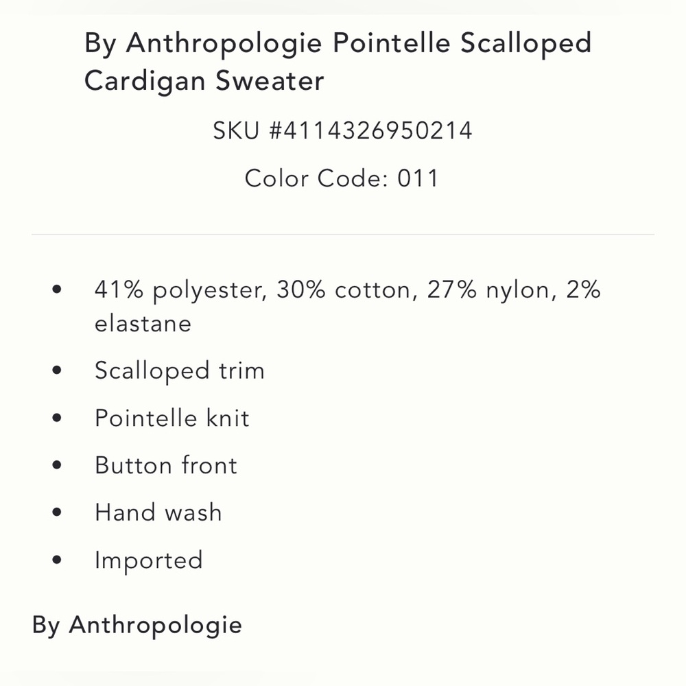 By Anthropologie Pointelle Scalloped Cardigan Sweater in Ivory - Picture 4 of 5